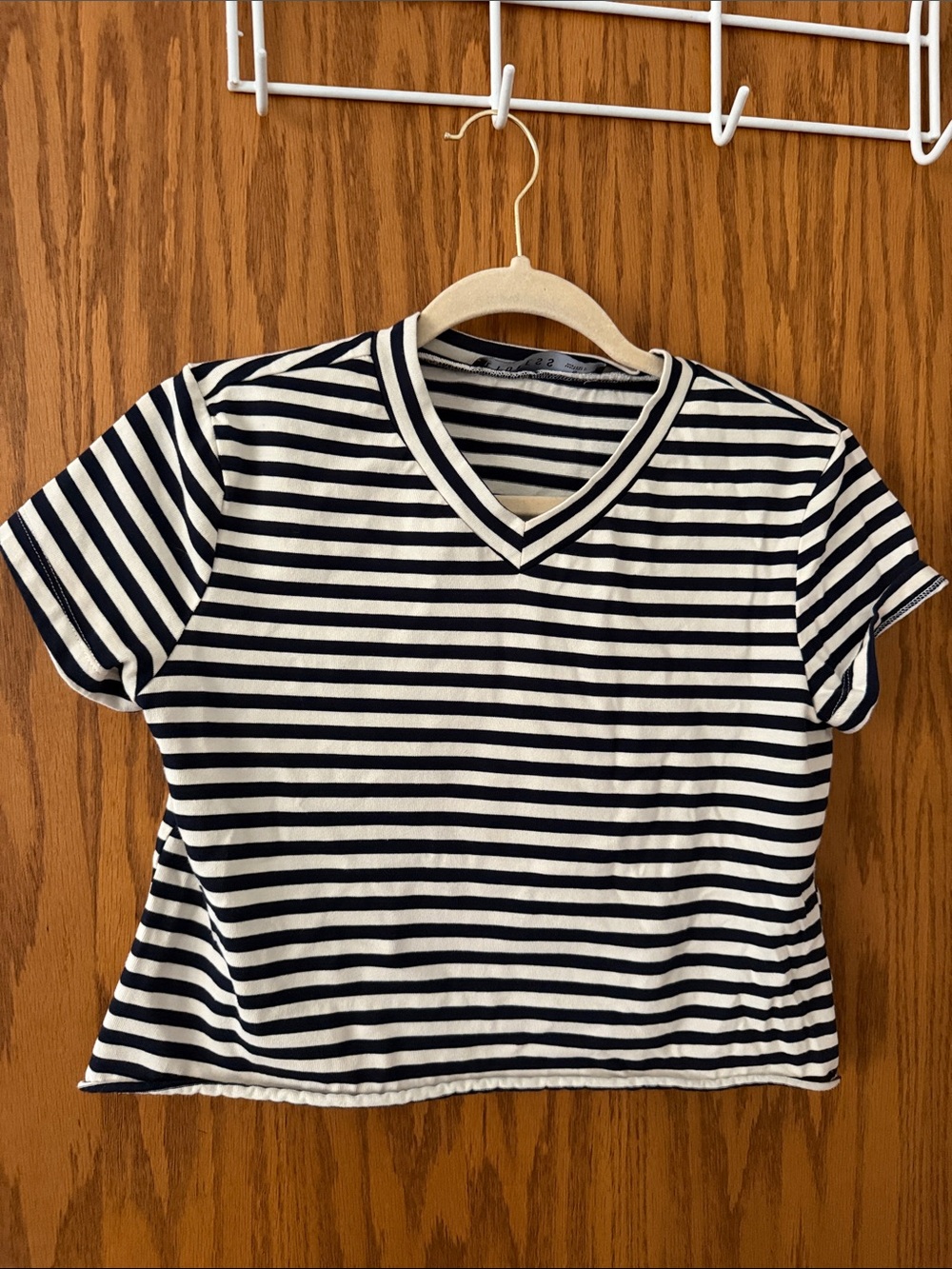 Lioness Navy and White Striped V-Neck Tee